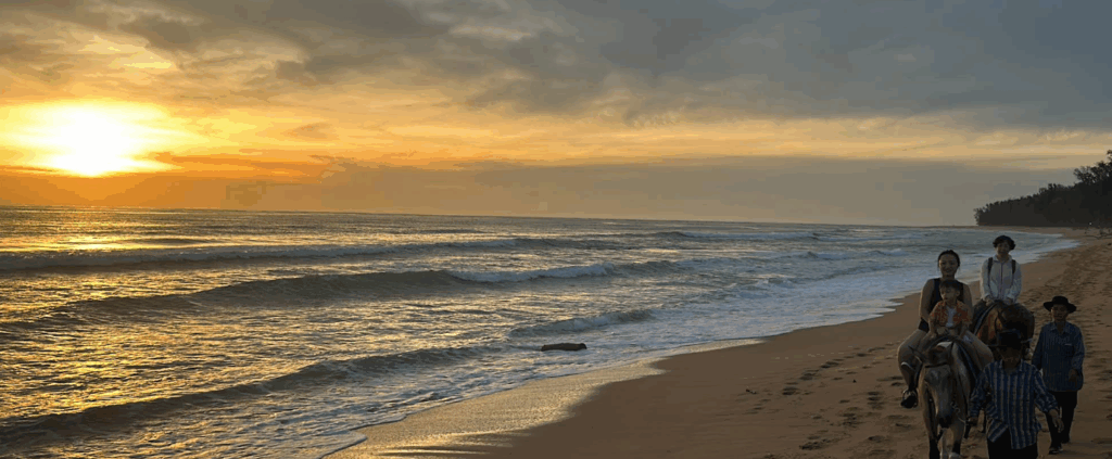 マイカオビーチでサンセット・乗馬をする風景