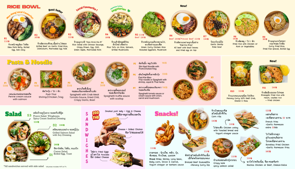 豊富なフードメニュ表