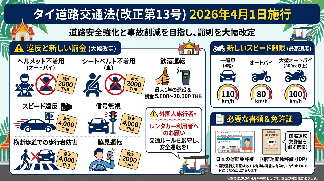 タイ交通ルール2026最新｜観光客必見！罰金・速度制限・国際免許の完全ガイド